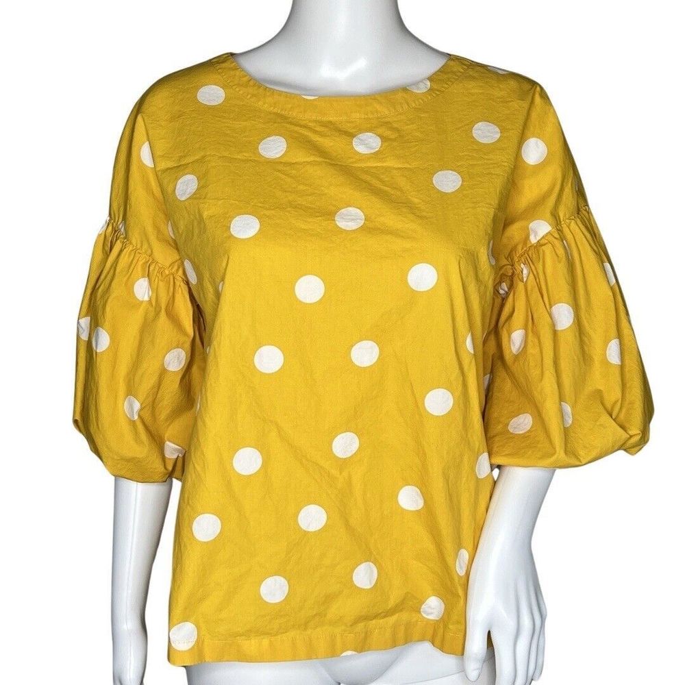 Loft Shirt Womens Small Yellow White Polka Dot Balloon Sleeve Blouse Bohemian